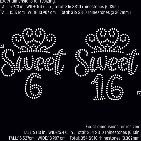 Sweet sixth and Sweet sixteenth birthday party rhinestone templates digital download, svg, eps, png, dxf