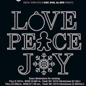 Love Peace Joy, Christmas rhinestone template digital download, svg, eps, png, dxf