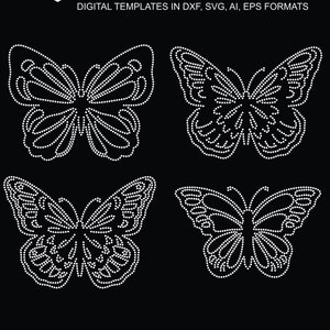 4 Large Butterflies rhinestone template digital download, svg, eps, png, dxf