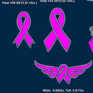 Cancer awareness ribbon, bow, wings vinyl and rhinestone templates digital download, svg, eps, png, dxf