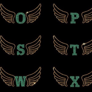 Descarga digital de TODAS las letras del alfabeto Wings, SVG, EPS, PNG y plantilla de diamantes de imitación DXF.