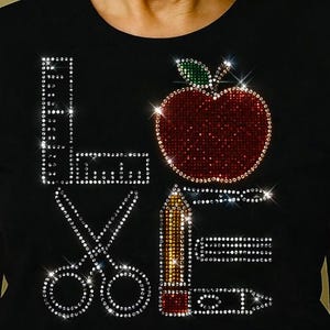 LOVE teacher rhinestone template digital download, svg, eps, png, dxf