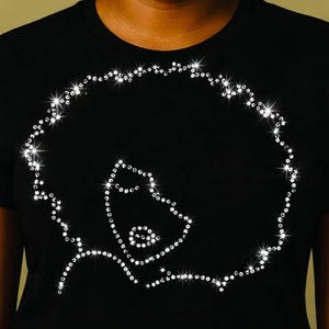 Afro Woman Rhinestone Template – Minimalist Black Girl Silhouette SVG for SS10 Stones