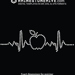 Apple Heartbeat Rhinestone SVG Template | Teacher Bling Shirt Design | SS10 Cut File for Cricut & Silhouette