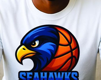 Seahawks Basketball Mascot PNG | Blue Hawk Clipart | Basketball Sublimation Design