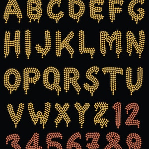 Dripping style letters and digits  in ss10 ss8 ss6  ss16 ss30 Alphabet digital download, svg, eps, png, dxf rhinestone template