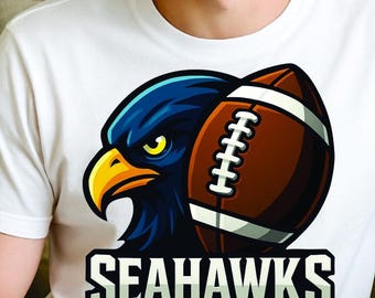 Seahawks Football Mascot PNG | Blue Hawk Clipart | American Football Sublimation Design