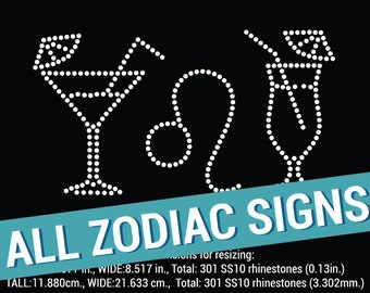 Todos los signos del Zodíaco con copas de cóctel SS10 plantillas de pedrería descarga digital, svg, eps, png, dxf