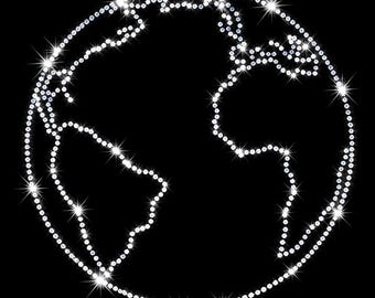 Plantilla SVG de globo terráqueo con diamantes de imitación: diseño de contorno de mapa del mundo para Global Unity Apparel