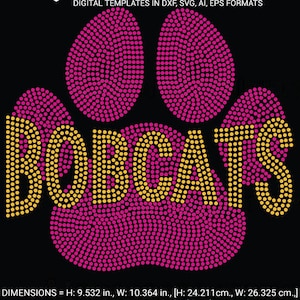 Bobcats Paw Print Rhinestone Template: Mascot Bling SVG (SS10)