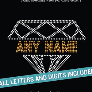 Diamond plus any name all letters and digits included rhinestone template digital download, svg, eps, dxf