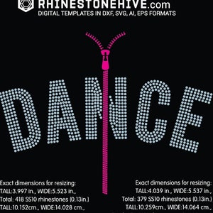 Dance Zipper Rhinestone SVG | SS10 Bling Template for Cricut & Silhouette | Dance Shirt Cut File