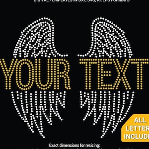 Wings plus any text all letters and digits included rhinestone template digital download, svg, eps, png, dxf rhinestone template