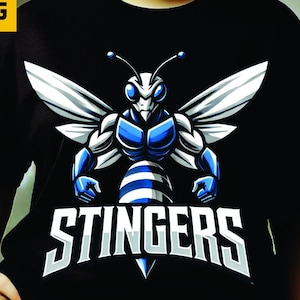 Stingers Mascot PNG – Blue & Silver Wasp Hornet Design | DTF, DTG, Sublimation Printable File
