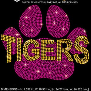 SVG de pata de tigre com strass | Design de mascote escolar para espírito de equipe | Modelo para Cricut e Silhouette
