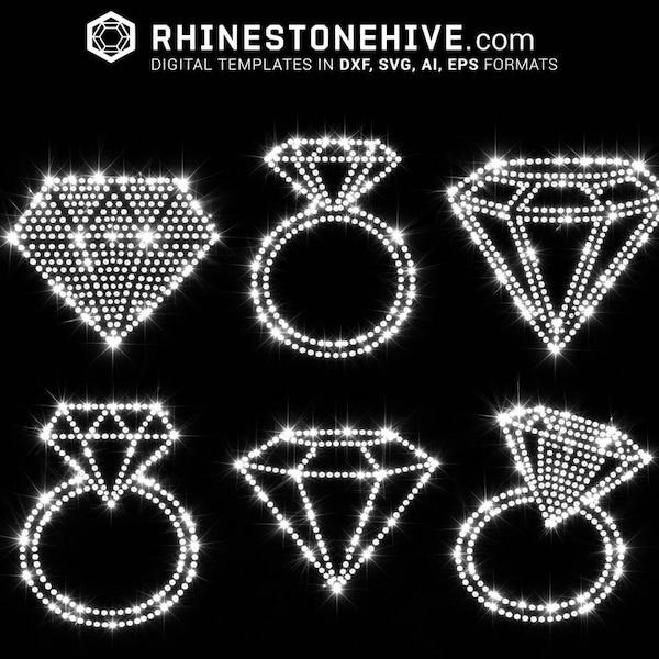 BUNDLE: Diamonds, Rings, Wedding rhinestone template digital download, svg, eps, png, dxf