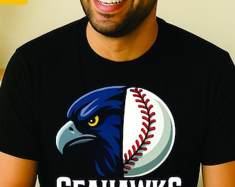 Seahawks Baseball Mascot PNG | Blue Hawk Clipart | Sports Sublimation Design for Cricut