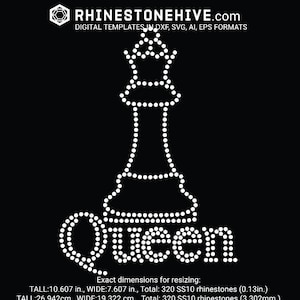 Queen chess rhinestone template digital download, svg, eps, png, dxf