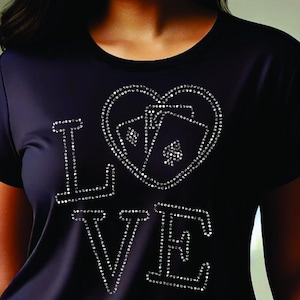 Modèle SVG de poker strass LOVE | PE10 téléchargement numérique PNG Dxf | Design bling bling du jeu de cartes pour Cricut Silhouette