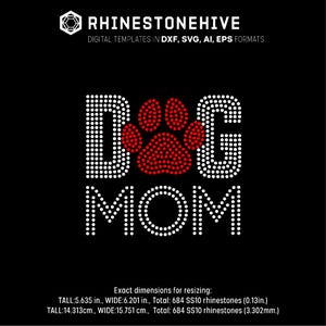 Dog Mom Rhinestone Template SVG with Red Paw | Pet Lover Bling Shirt PNG Dxf EPS Cricut Silhouette