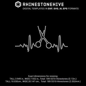 Hair stylist Heartbeat EKG rhinestone template digital download, svg, eps, png, dxf rhinestone template