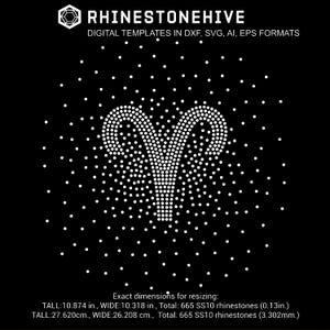Aries zodiac sign 3 sizes ss10 ss8 ss6 rhinestone template digital download, svg, eps, png, dxf rhinestone template