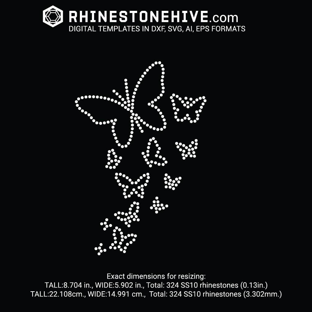 Butterfly Rhinestone Template SVG | SS10 Flying Butterfly Trail Design ...