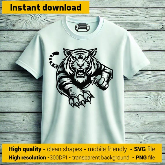 猛烈に跳躍する虎 – ダイナミックイラスト（SVG、PNG）、Tシャツ