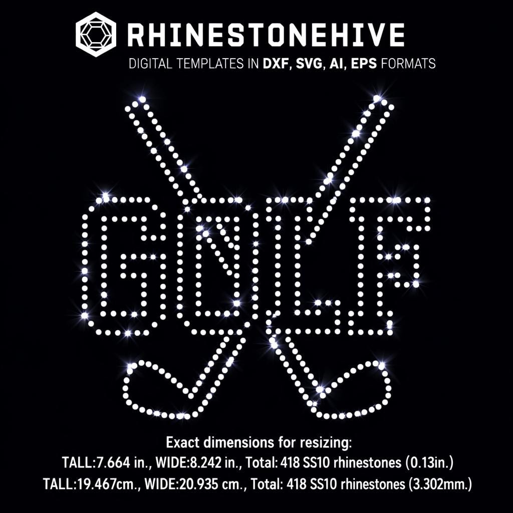 Golf Crosed Clubs Rhinestone Template Digital Download, Svg, Eps, Png ...