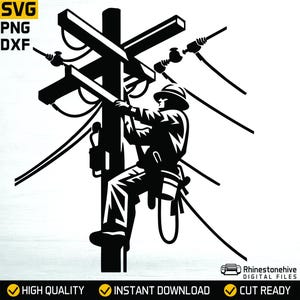 Lineman Klettern Strommast SVG - Elektroarbeiter Design (Digitaler Download)