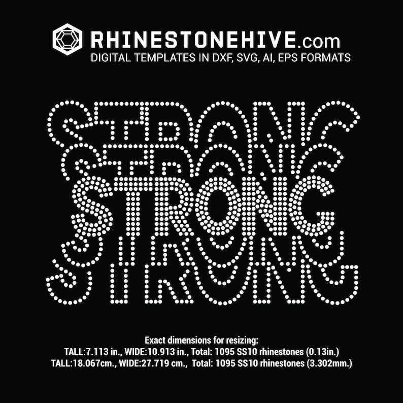STRONG Tiled Rhinestone Template Digital Download, Svg, Eps, Png, Dxf ...