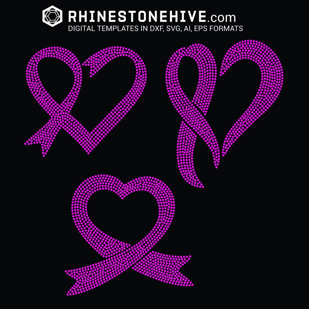 Cancer Awareness Ribbon Heart Shape 3 Styles Rhinestone Template ...