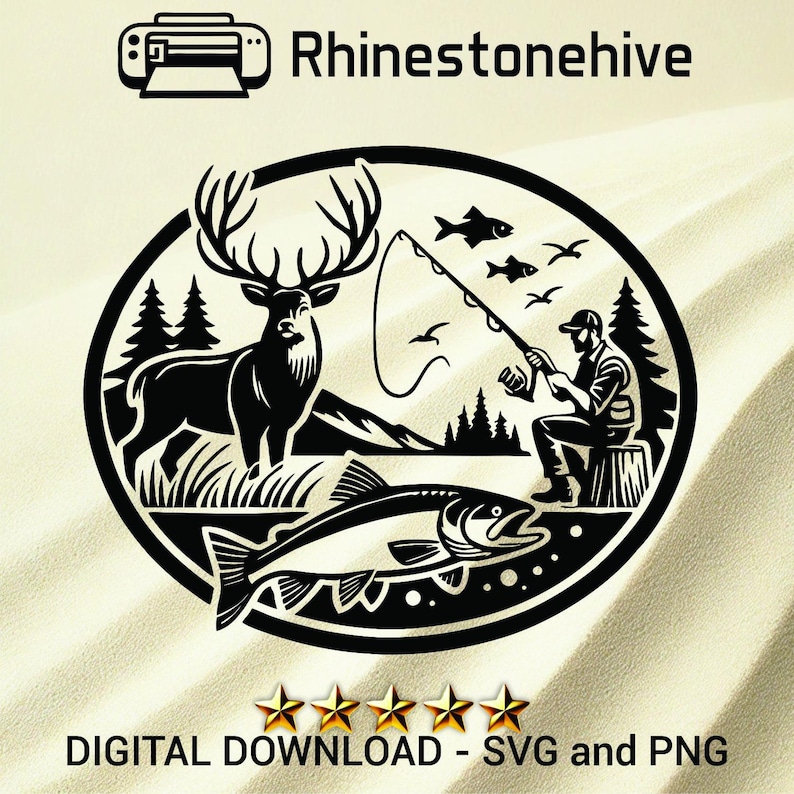 Fishing SVG, hunting PNG, outdoor adventure clipart, wildlife vector, deer and fish design, angler silhouette, hunter emblem, mountain nature scene, fishing lodge artwork, backwoods camping digital file, sporting life print, rustic cabin decor, bass fishing cut file, fly fishing illustration, forest wildlife emblem, river fishing vector, wilderness explorer graphic, deer hunting scene, country lifestyle print, outdoorsman decal, national park inspired artwork, fisherman t-shirt