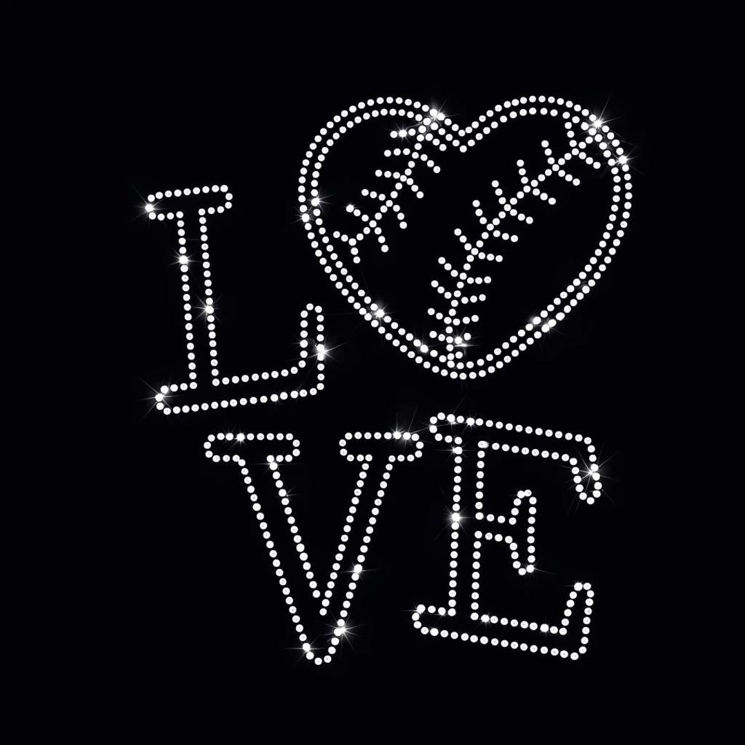 Heart Baseball Rhinestone Template SVG: LOVE Bling Design (digital ...