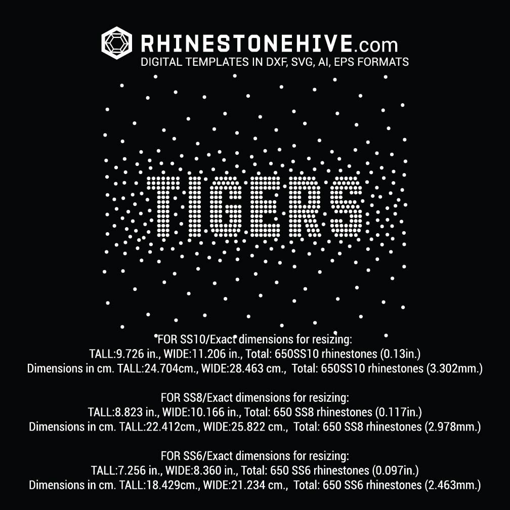 TIGERS 3 Sizes Ss6, Ss8, Ss10 Rhinestone Templates