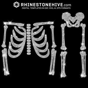Large Body skeleton,  bones Halloween's rhinestone templates digital download, svg, eps, png, dxf