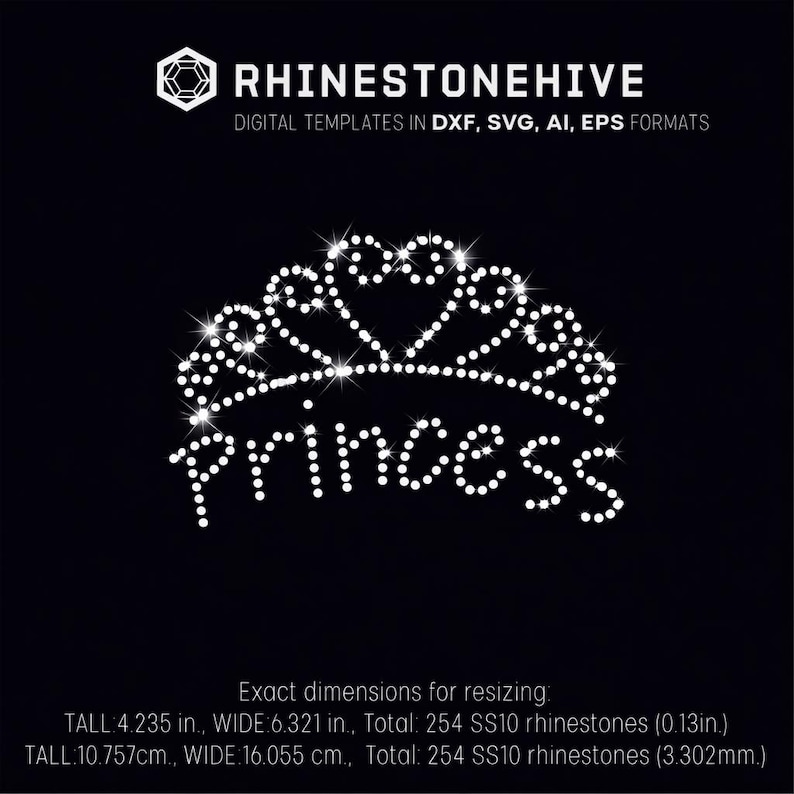 Princess Rhinestone Svg Princess Rhinestone Tiara Template | SVG DXF PNG File | Girl Shirt ...