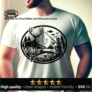 Fishing SVG, hunting PNG, outdoor adventure clipart, wildlife vector, deer and fish design, angler silhouette, hunter emblem, mountain nature scene, fishing lodge artwork, backwoods camping digital file, sporting life print, rustic cabin decor, bass fishing cut file, fly fishing illustration, forest wildlife emblem, river fishing vector, wilderness explorer graphic, deer hunting scene, country lifestyle print, outdoorsman decal, national park inspired artwork, fisherman t-shirt