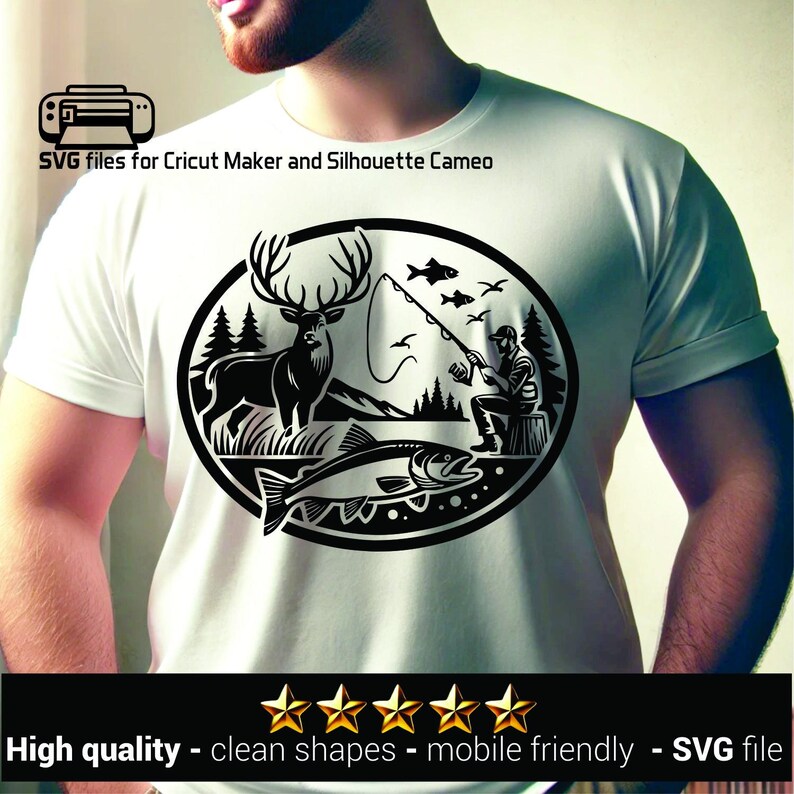 Fishing SVG, hunting PNG, outdoor adventure clipart, wildlife vector, deer and fish design, angler silhouette, hunter emblem, mountain nature scene, fishing lodge artwork, backwoods camping digital file, sporting life print, rustic cabin decor, bass fishing cut file, fly fishing illustration, forest wildlife emblem, river fishing vector, wilderness explorer graphic, deer hunting scene, country lifestyle print, outdoorsman decal, national park inspired artwork, fisherman t-shirt