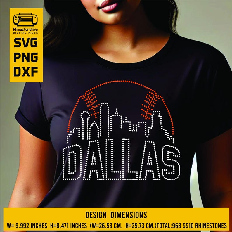Dallas Baseball Rhinestone Template SVG | Skyline Spiritwear Design ...