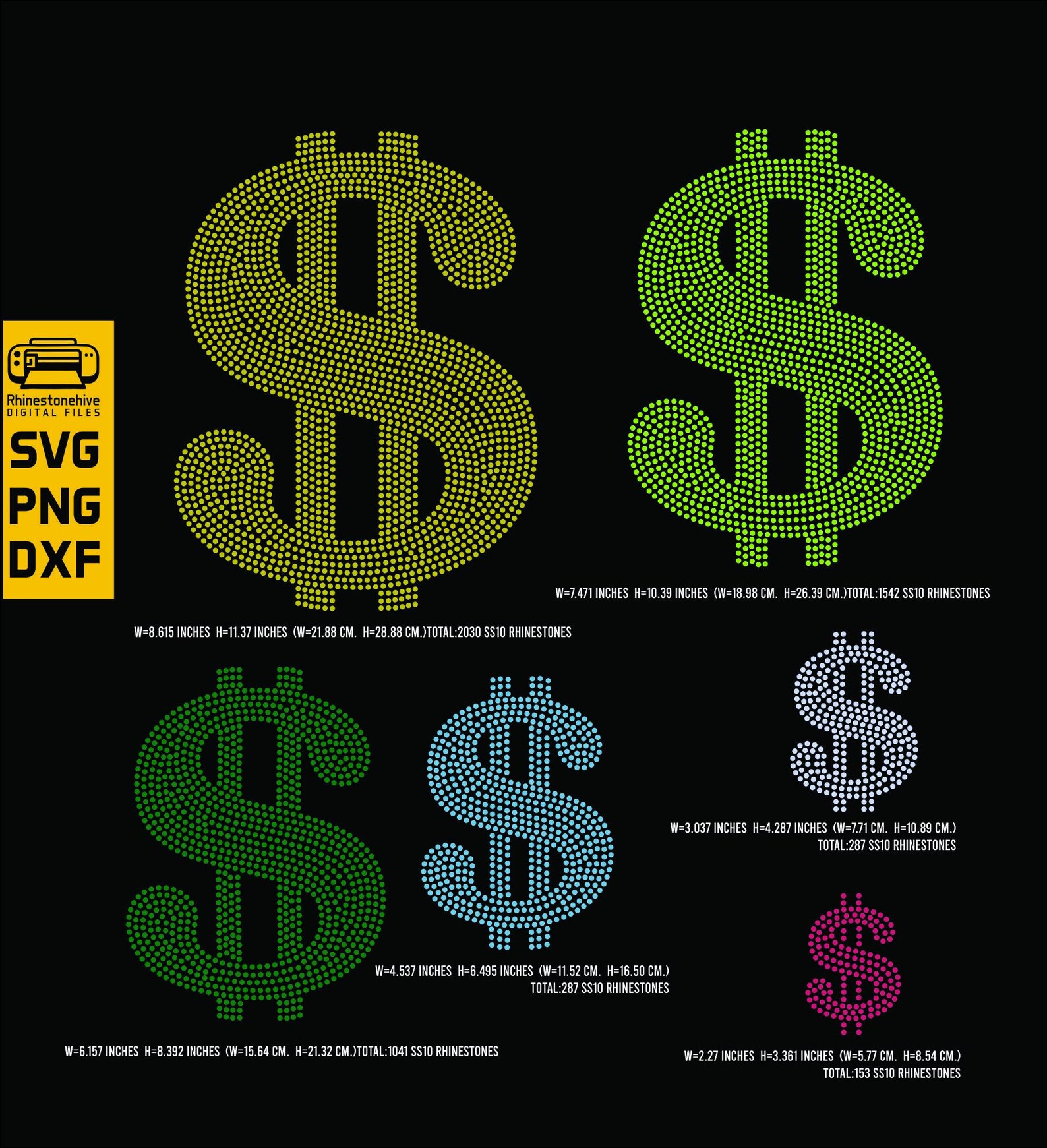 Rhinestone Dollar Sign Template | SS10 SVG PNG DXF (digital Download ...