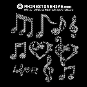 Music Notes ,Treble Heart Rhinestone Template Bundle – SS10 Bling SVG for Cricut & Silhouette | Musical Rhinestone Cut Files