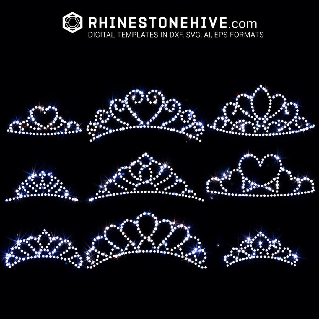 Princess Rhinestone Svg Rhinestone Princess Crown SVG Bundle – 9 Tiara Templates (digital ...