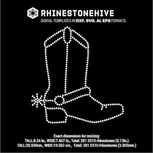Cowboy Boot Rhinestone Template: Western Bling SVG Design (SS10 Rhinestones)