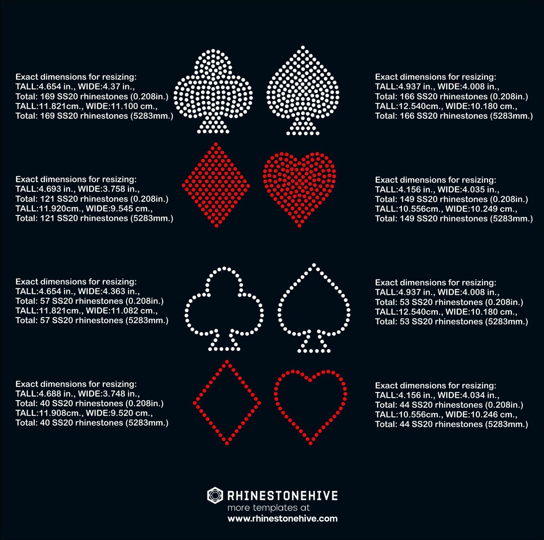 Playing Card Symbols, Heart, Club, Diamond, Spade Rhinestone Template ...