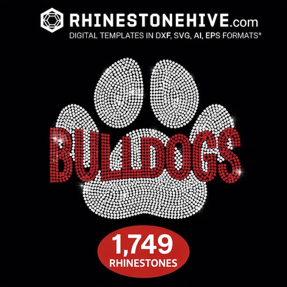 Bulldogs Paw Print Rhinestone Template | Mascot Bling Design (SVG, PNG, DXF)