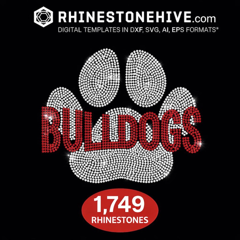 Bulldogs Paw Print Rhinestone Template | Mascot Bling Design (SVG, PNG, DXF)