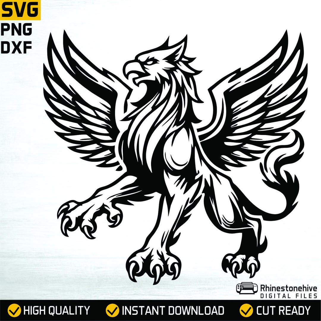 Majestic Griffin Illustration – Black and White Vector Design (SVG, PNG ...