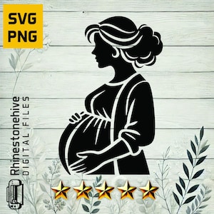 Mulher grávida SVG | Clipart de silhueta de maternidade | Arquivo Cricut de chá de bebê | PNG SVG para decalques, logotipos, design de camisetas, digital