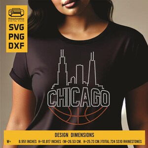 Skyline di Chicago con base da basket in strass (SS10) – Download digitale SVG dxf png per Cricut Silhouette